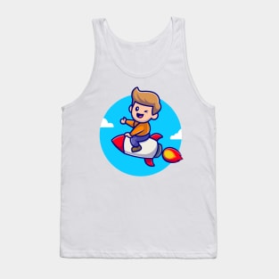 Cute Boy Riding Rocket Cartoon Illustration Tank Top